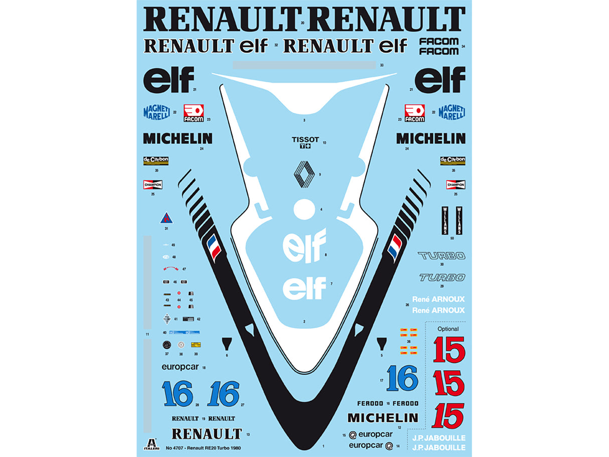 Skill 5 Model Kit Renault RE 20 Turbo F1 Formula One World Championship (1980) 1/12 Scale Model by Italeri