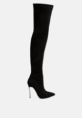 jaynetts stretch suede micro high knee boots by London Rag