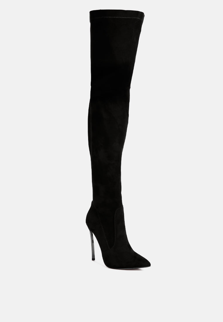 jaynetts stretch suede micro high knee boots by London Rag