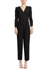 Julia Jordan V-Neck Long Sleeve Tie Side Zipper Back Solid Stretch Crepe Jumpsuit by Curated Brands