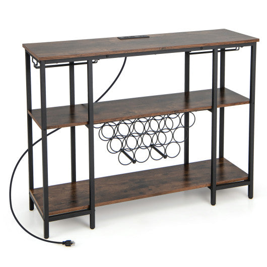 Industrial Wine Rack Wine Bar Cabinet with Storage Shelves-Brown