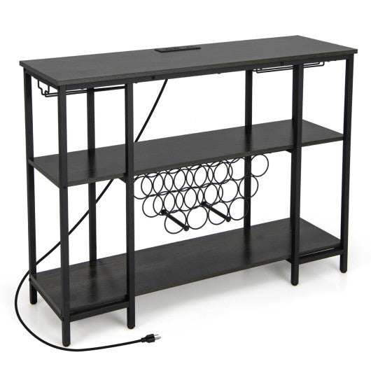 Industrial Wine Rack Wine Bar Cabinet with Storage Shelves-Gray