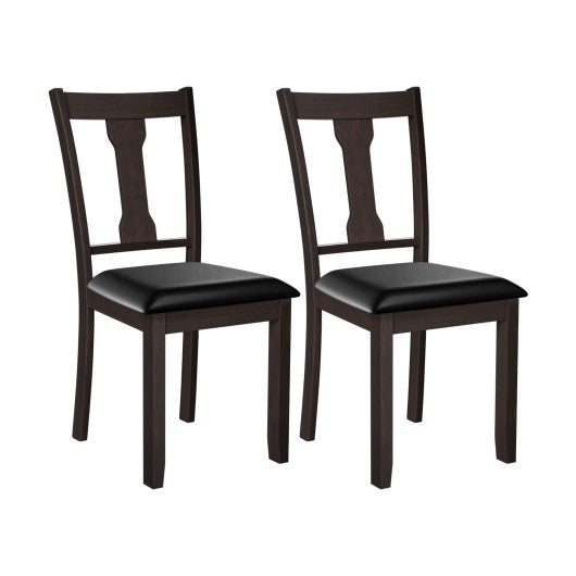 Set of 2 Dining Room Chair with Rubber Wood Frame and Upholstered Padded Seat-Coffee