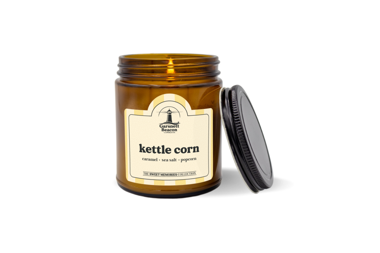 Kettle Corn Candle - Caramel, Sea Salt, Popcorn Scent by Garsnett Beacon Candle Co.