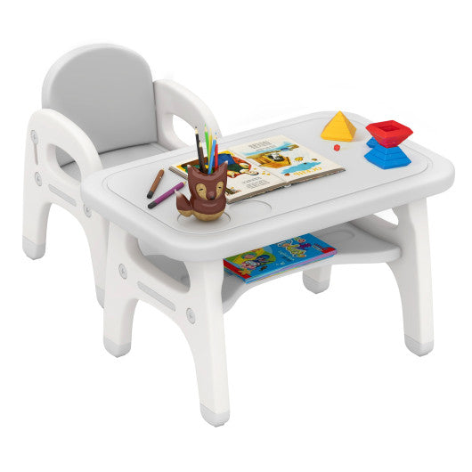 Kids Activity Table and Chair Set with Montessori Toys for Preschool and Kindergarten-Gray