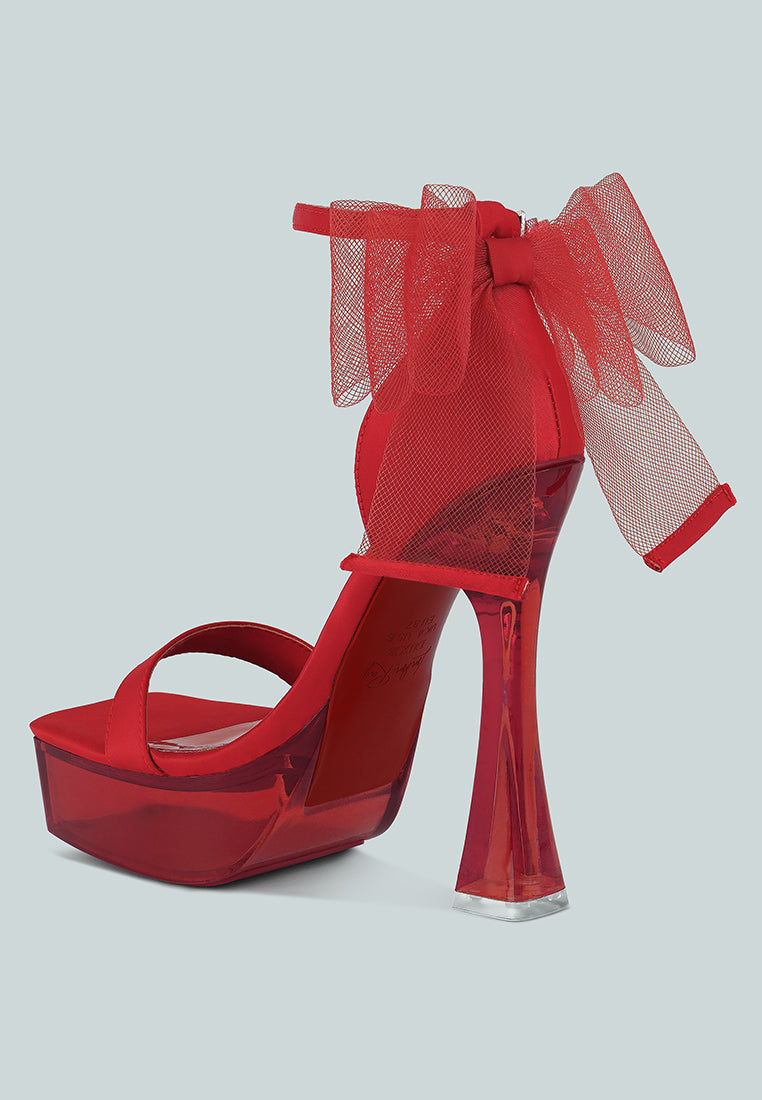 kiri satin clear high heeled bow sandals by London Rag