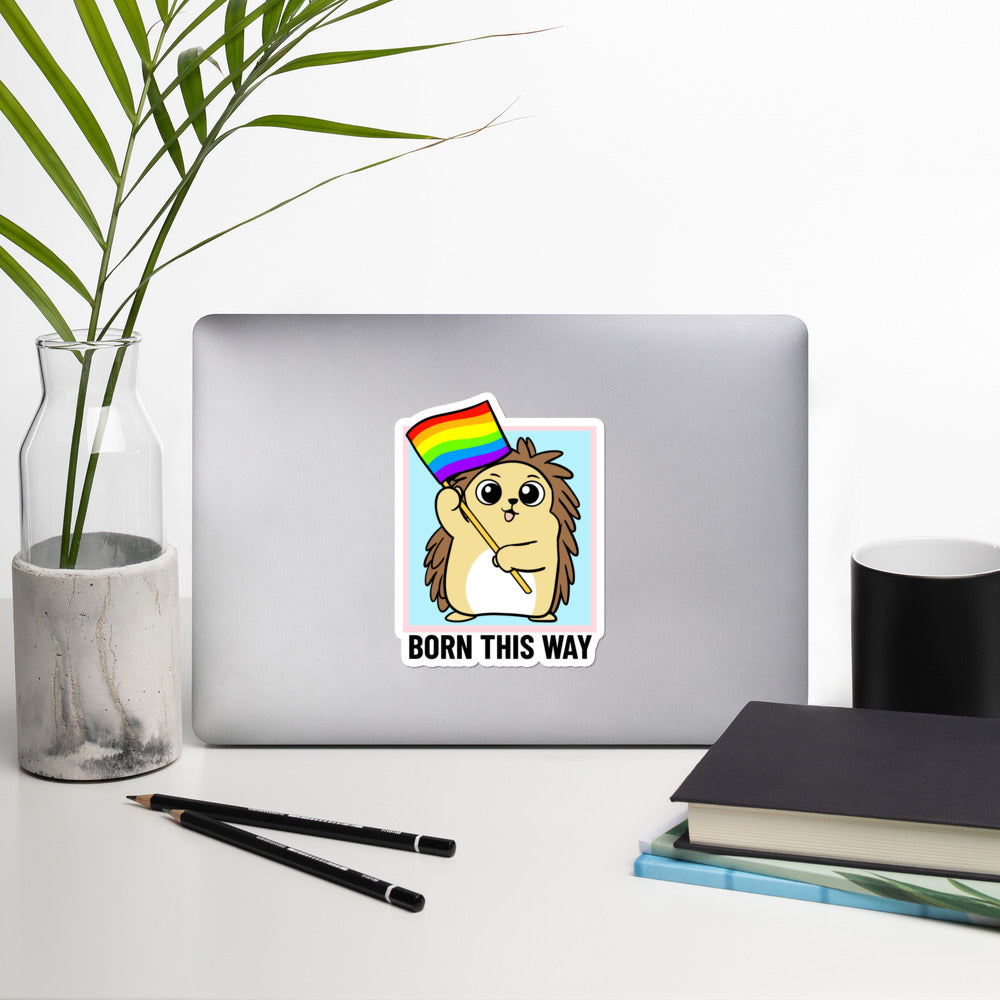 Born this Way LGBT Pride Cartoon Porcupine Bubble-free stickers by Proud Libertarian