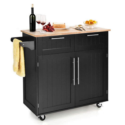 Heavy Duty Rolling Kitchen Cart with Tower Holder and Drawer-Black