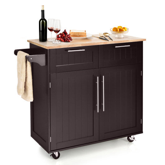 Heavy Duty Rolling Kitchen Cart with Tower Holder and Drawer-Brown