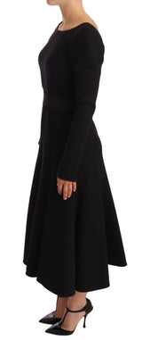 Black Wool Stretch Sheath Open Back Dress by Faz