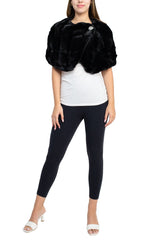 Nina Leonard Crew Neck Cape Sleeve Embellished One Button Solid Faux Fur by Curated Brands