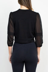 Nina Leonard Crew Neck Closure Knit Bodice 3/4 Chiffon Sleeve Solid Bolero by Curated Brands