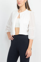 Nina Leonard Crew Neck Closure Knit Bodice 3/4 Chiffon Sleeve Solid Bolero by Curated Brands