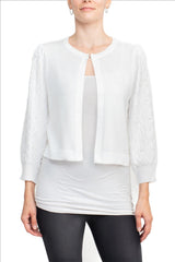 Nina Leonard Crew Neck Hook Closure 3/4 Bishop Sleeves Knit Bolero by Curated Brands