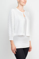 Nina Leonard Crew Neck Hook Closure 3/4 Bishop Sleeves Knit Bolero by Curated Brands