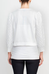 Nina Leonard Crew Neck Hook Closure 3/4 Bishop Sleeves Knit Bolero by Curated Brands