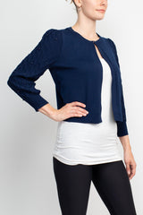 Nina Leonard Crew Neck Hook Closure 3/4 Bishop Sleeves Knit Bolero by Curated Brands