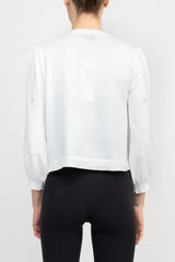 Nina Leonard Crew Neck Hook Closure 3/4 Bishop Sleeves Knit Cardigan by Curated Brands