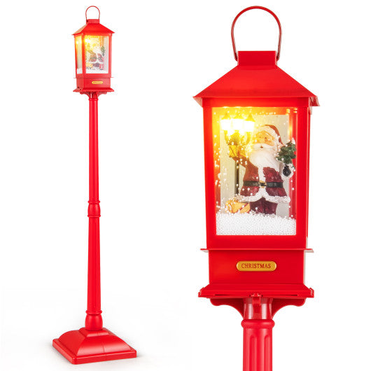 61 Inch Christmas Musical Street Lamp Post with Detachable Snow Globe Lantern-Red