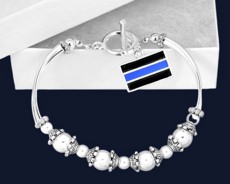 Law Enforcement Rectangle Blue Line Partial Beaded Bracelets by Fundraising For A Cause