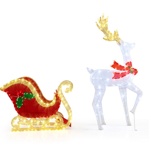 LED Lighted Christmas Reindeer and Santas Sleigh