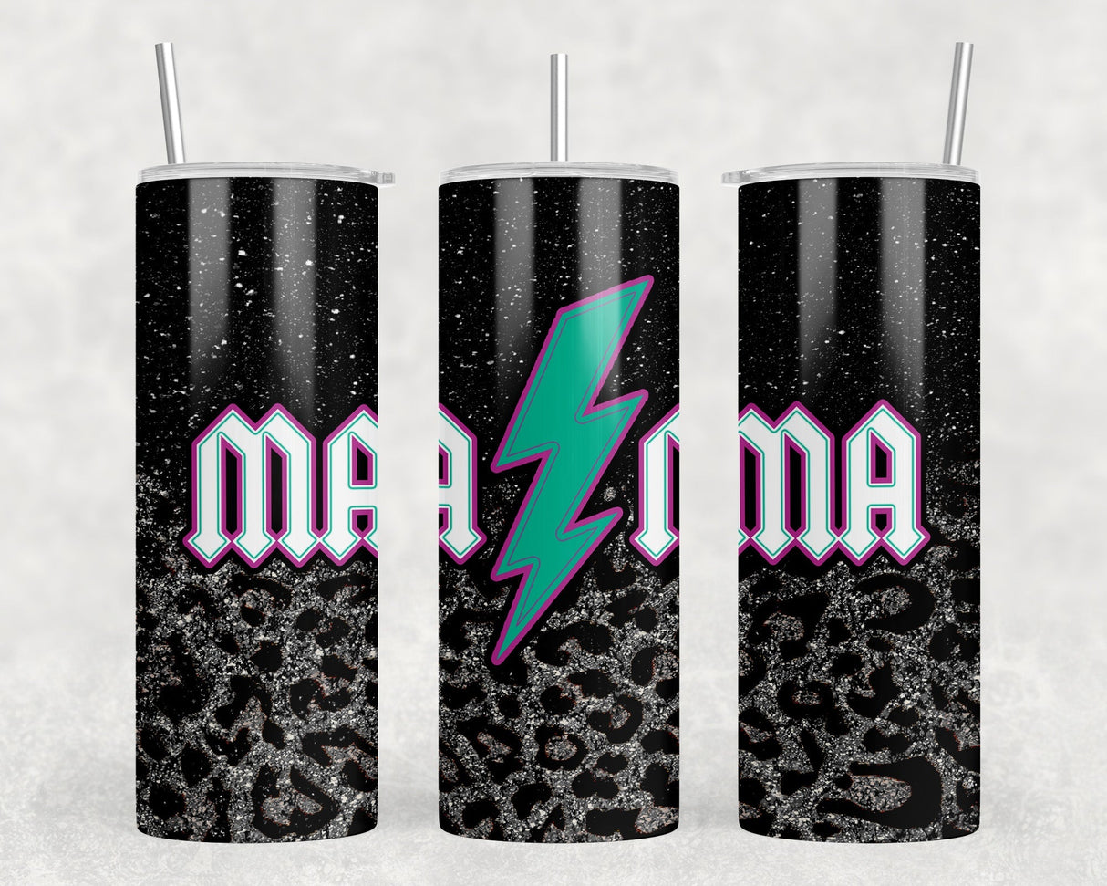 Leopard Print Mama  - 20 oz Steel Skinny Tumbler - Optional Blue Tooth Speaker - Speaker Color will Vary by Rowdy Ridge Co