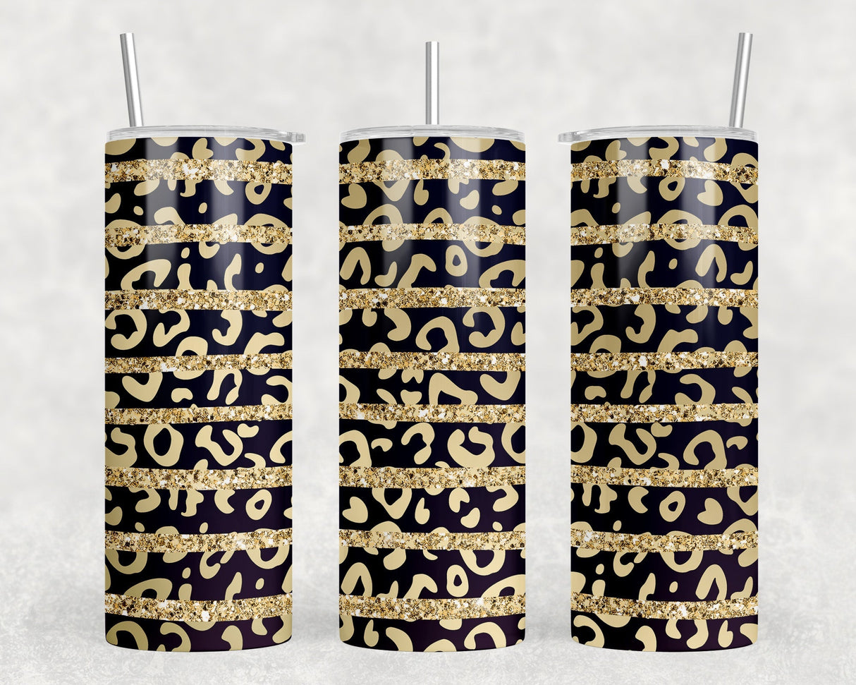 Leopard Print Stripes - 20 oz Steel Skinny Tumbler - Optional Blue Tooth Speaker - Speaker Color will Vary by Rowdy Ridge Co