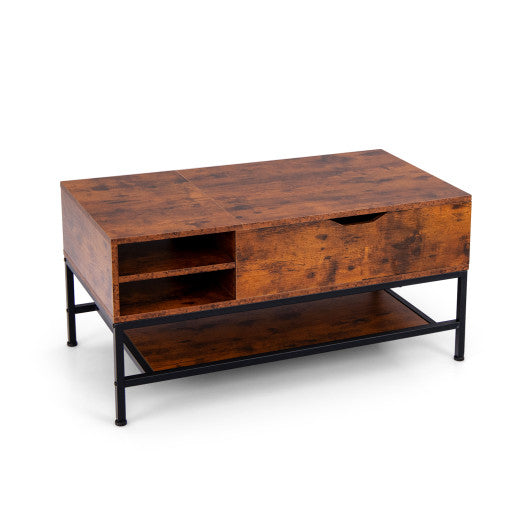 Lift Top Coffee Table with Hidden Compartment and Removable Storage Shelf-Rustic Brown