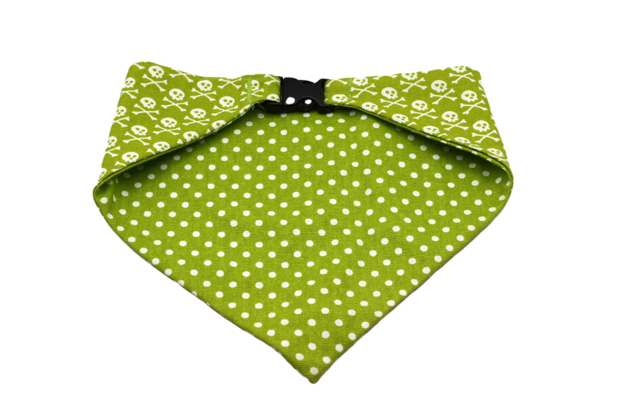 Lime Green Skull Reversible Dog Bandana by Uptown Pups