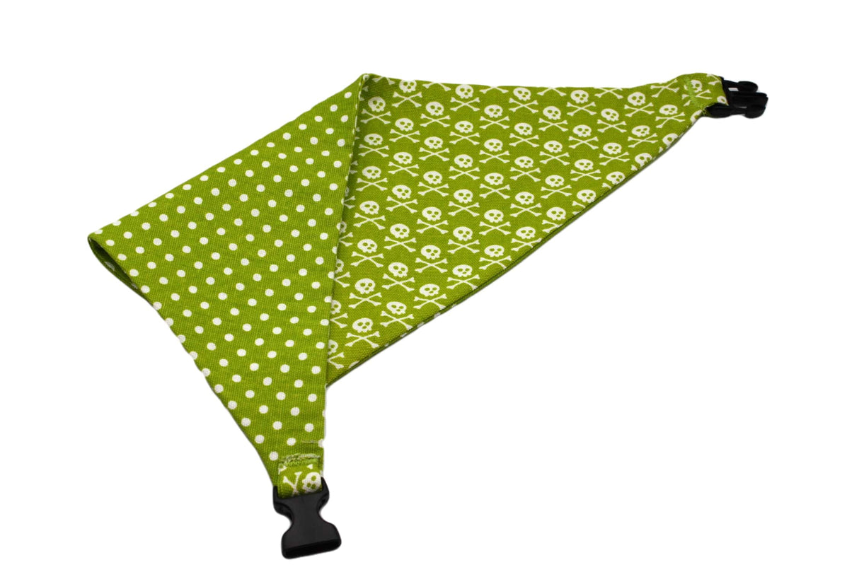 Lime Green Skull Reversible Dog Bandana by Uptown Pups