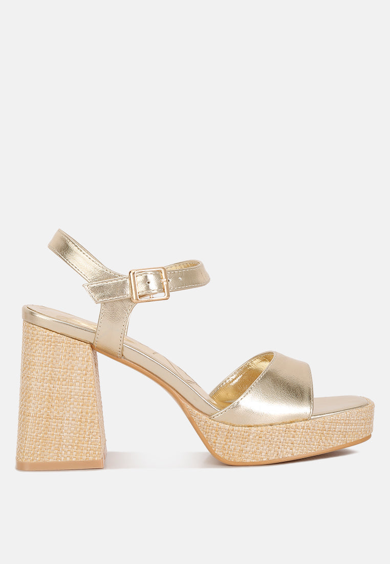 lofty metallic faux leather block heel sandals by London Rag