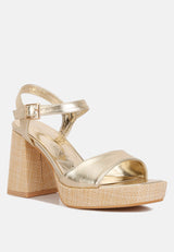 lofty metallic faux leather block heel sandals by London Rag