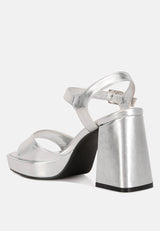 lofty metallic faux leather block heel sandals by London Rag