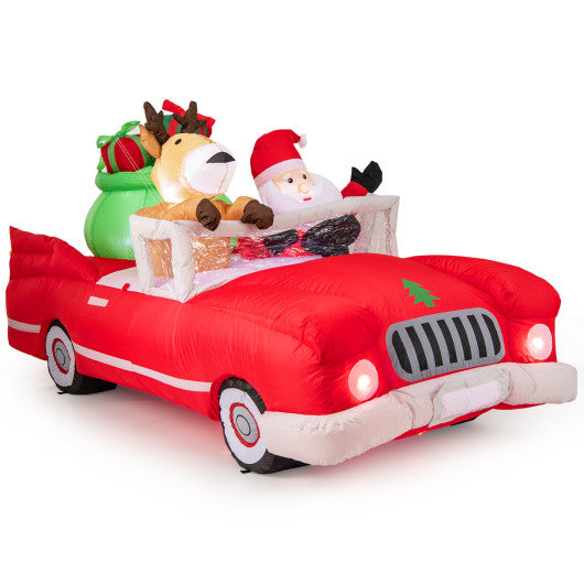 7.7 Feet Long Christmas Inflatable Santa Claus and Reindeer Riding Red Car with Gift Bag and 9 LED White Lights