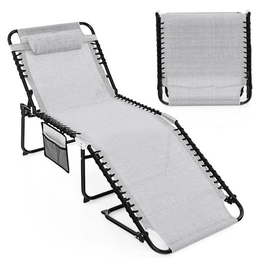 4 Position Folding Lounge Chaise with Adjustable Backrest and Footrest-Gray