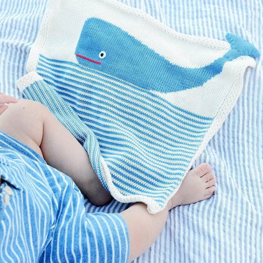 Organic Baby Lovey Blanket - Whale 14" x 14" by Estella