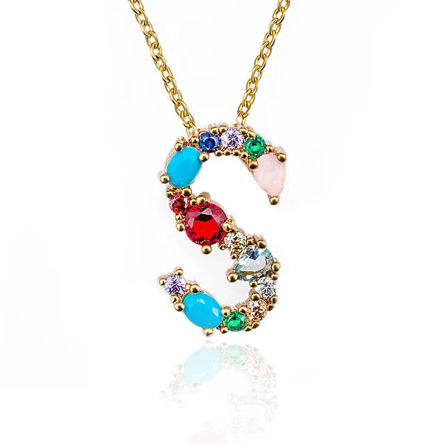 Lettre Multicolor Initial Charm Necklace by Marigold Shadows