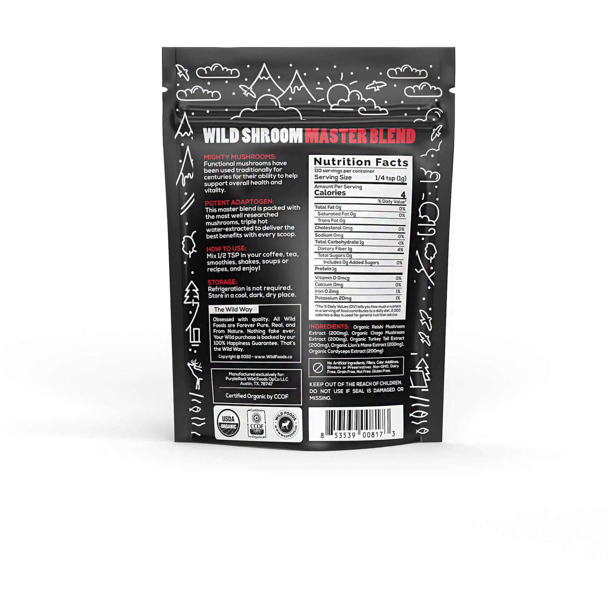 Wholesale: Master Shrooms Five Mushrooms Blend - Adaptogens + Prebiotic Powerhouse by Wild Foods