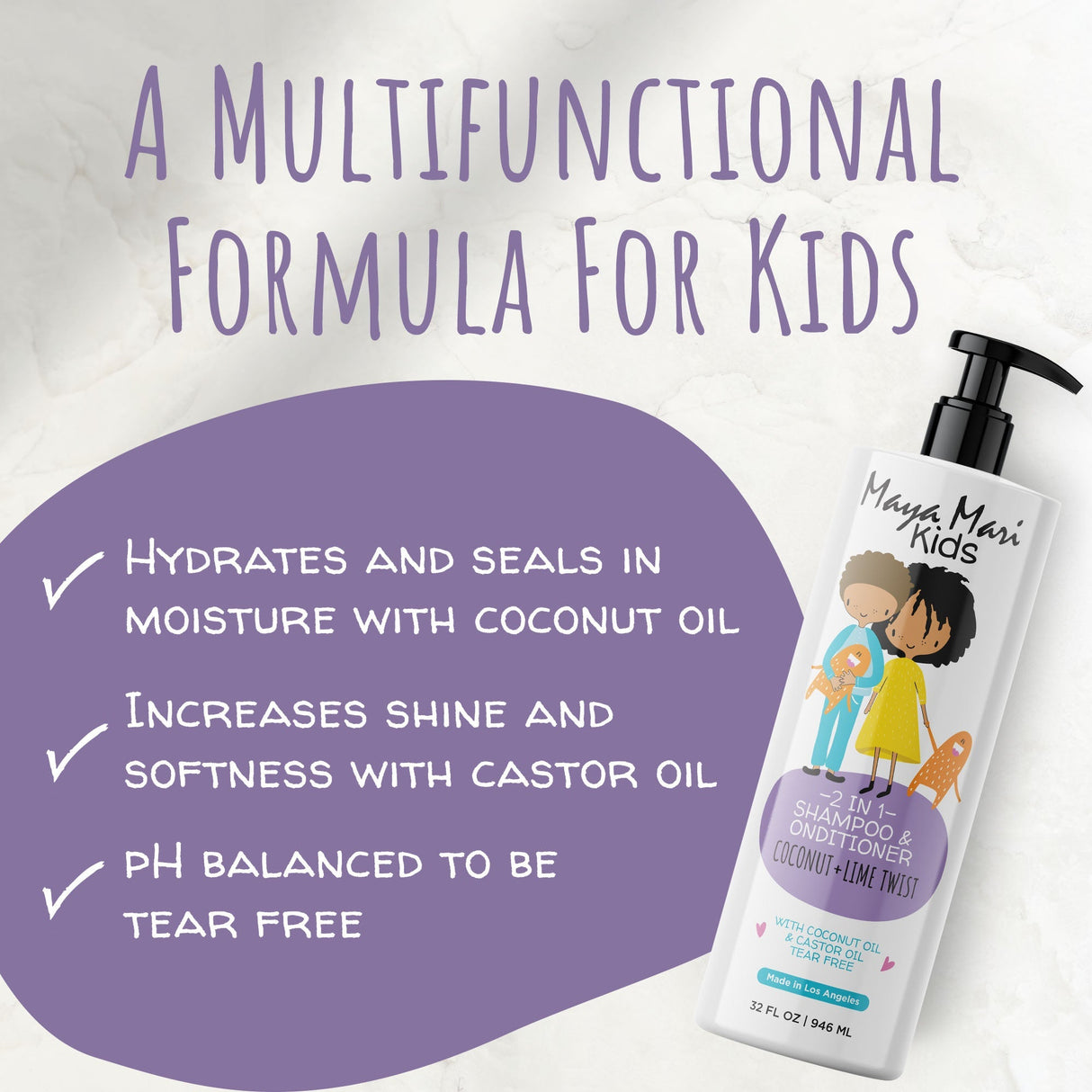 Maya Mari Kids 2-in-1 Shampoo and Conditioner With Coconut Oil and Castor Oil, Creamy Coconut and Lime Twist, Tear-Free, 32 oz by  Los Angeles Brands