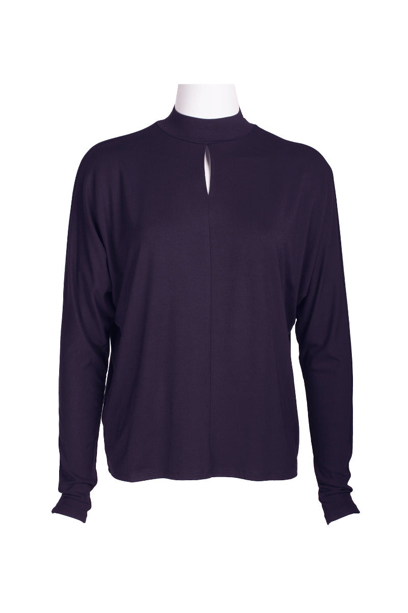 Catherine Malandrino High Neck Keyhole Front Long Sleeve Solid Knit Top by Curated Brands