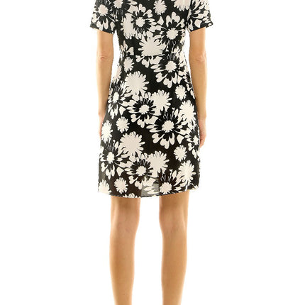Nicole Miller Collared Short Sleeve Gathered Front Floral Print Crepe Chiffon Dress by Curated Brands