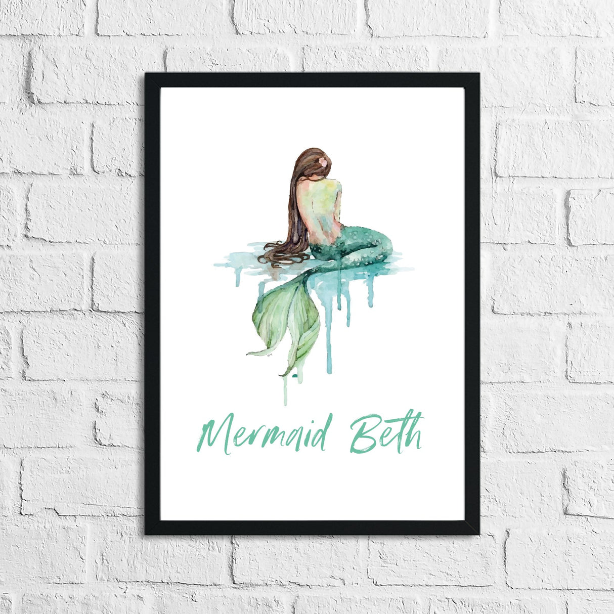 Personalised Mermaid Brunette Children's Room Wall Decor Print by WinsterCreations™ Official Store