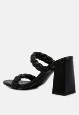 mi amor braided strap triangular block heels sandals by London Rag