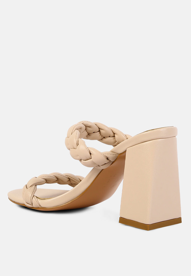 mi amor braided strap triangular block heels sandals by London Rag