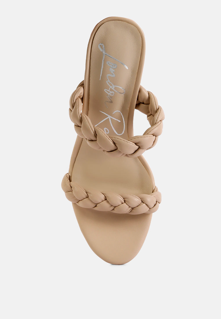 mi amor braided strap triangular block heels sandals by London Rag