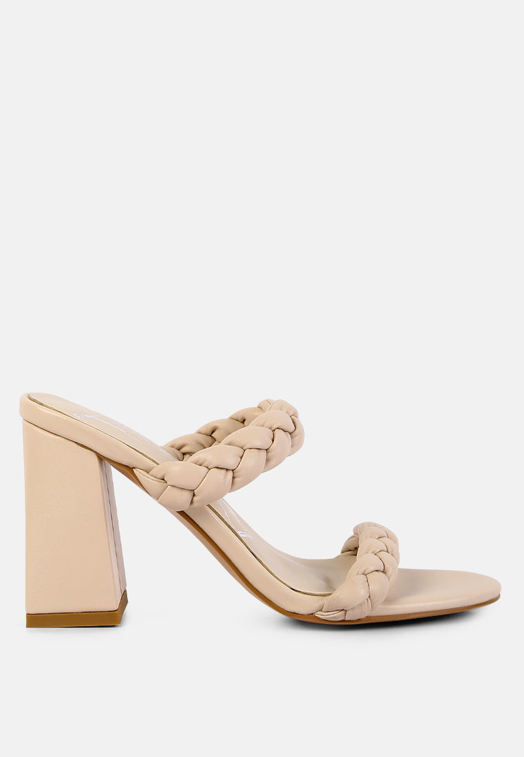 mi amor braided strap triangular block heels sandals by London Rag