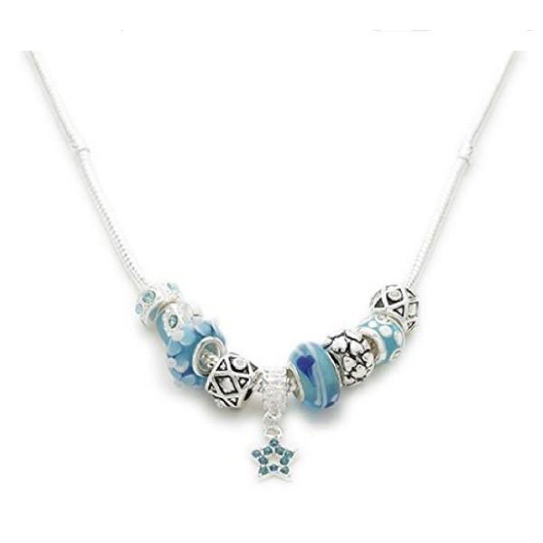 Silver Plated 'Misty Blue' Charm Bead Necklace by Liberty Charms USA