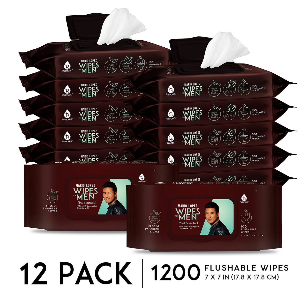 12 Pack of Flushable Mario Lopez Man Wipes (1200 Mint Scented Wipes) by Pursonic