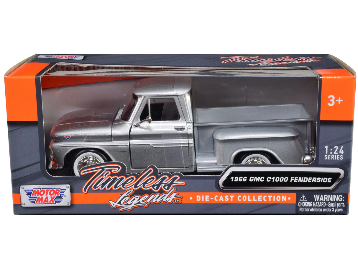 1966 GMC C1000 Fenderside Pickup Truck Silver Metallic "Timeless Legends" Series 1/24 Diecast Model Car by Motormax