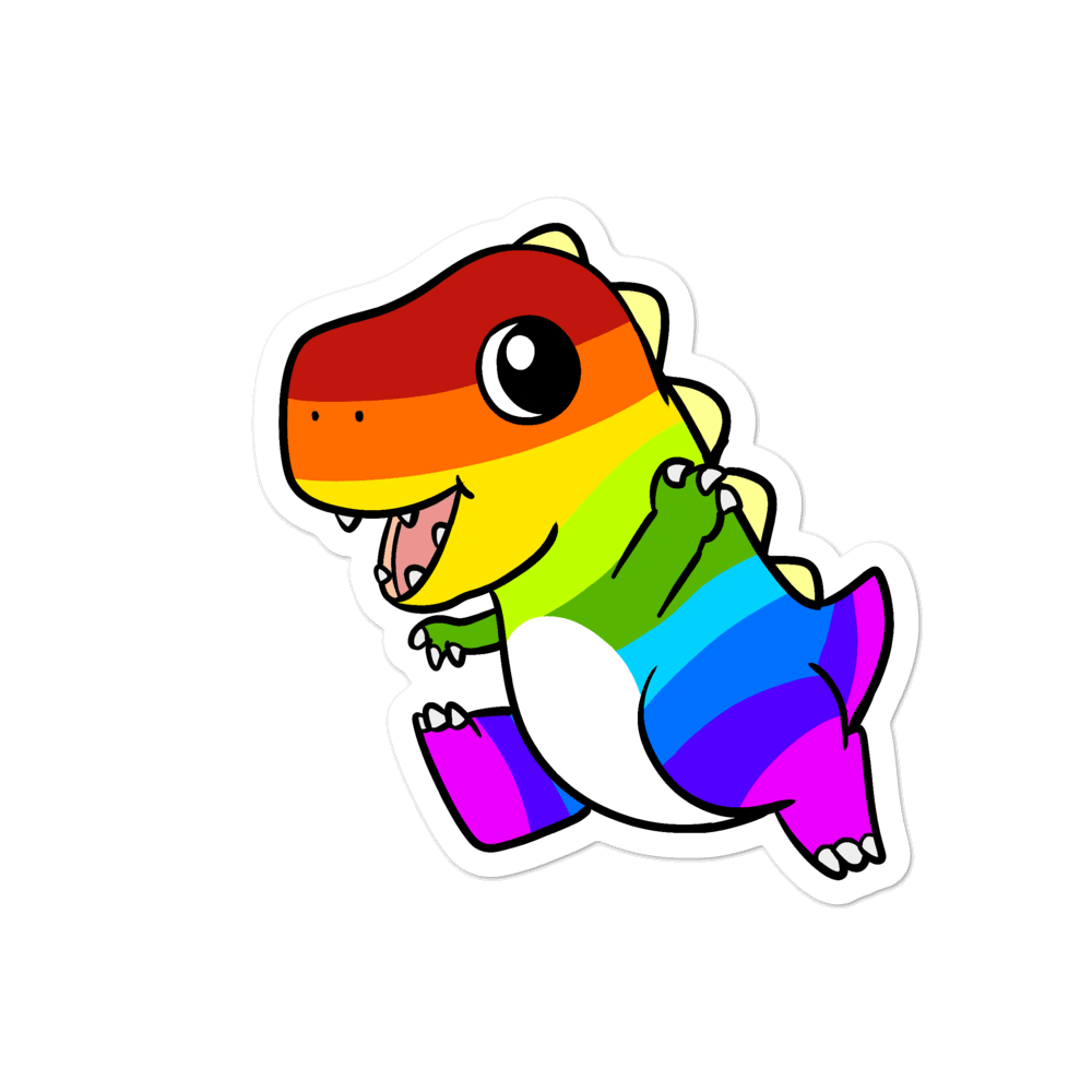 LGBTQ Tyrannosaurus Rex Cartoon - Bubble-free stickers by Proud Libertarian